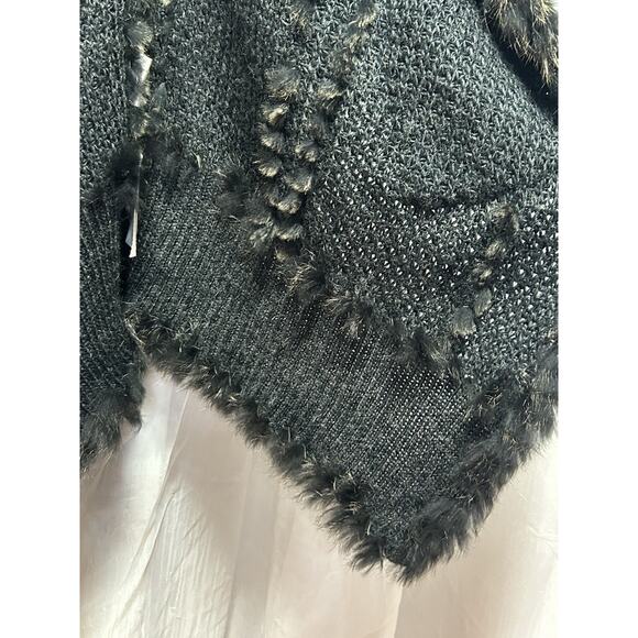 Dolce Cabo Real Rabbit Fur Long Duster Cardigan Pockets Knit Sweater Size Medium - Picture 4 of 12